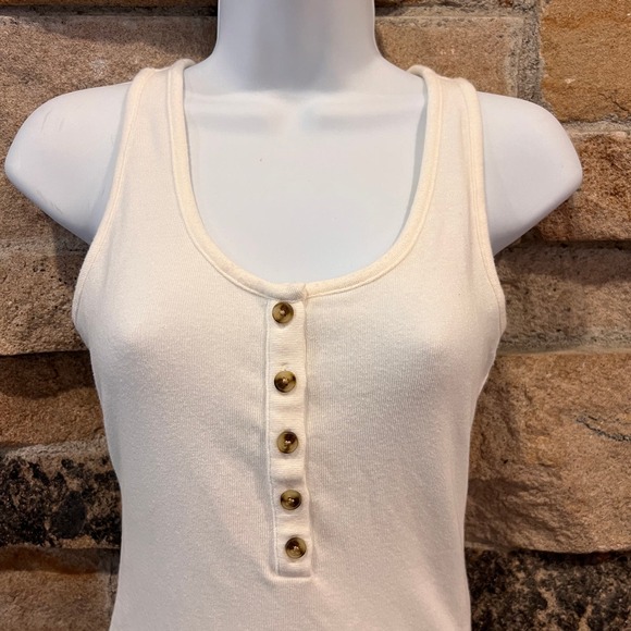 Madewell Indie Henley Neutral Cream Tank Top Thong Bodysuit Sz Small - Picture 2 of 8